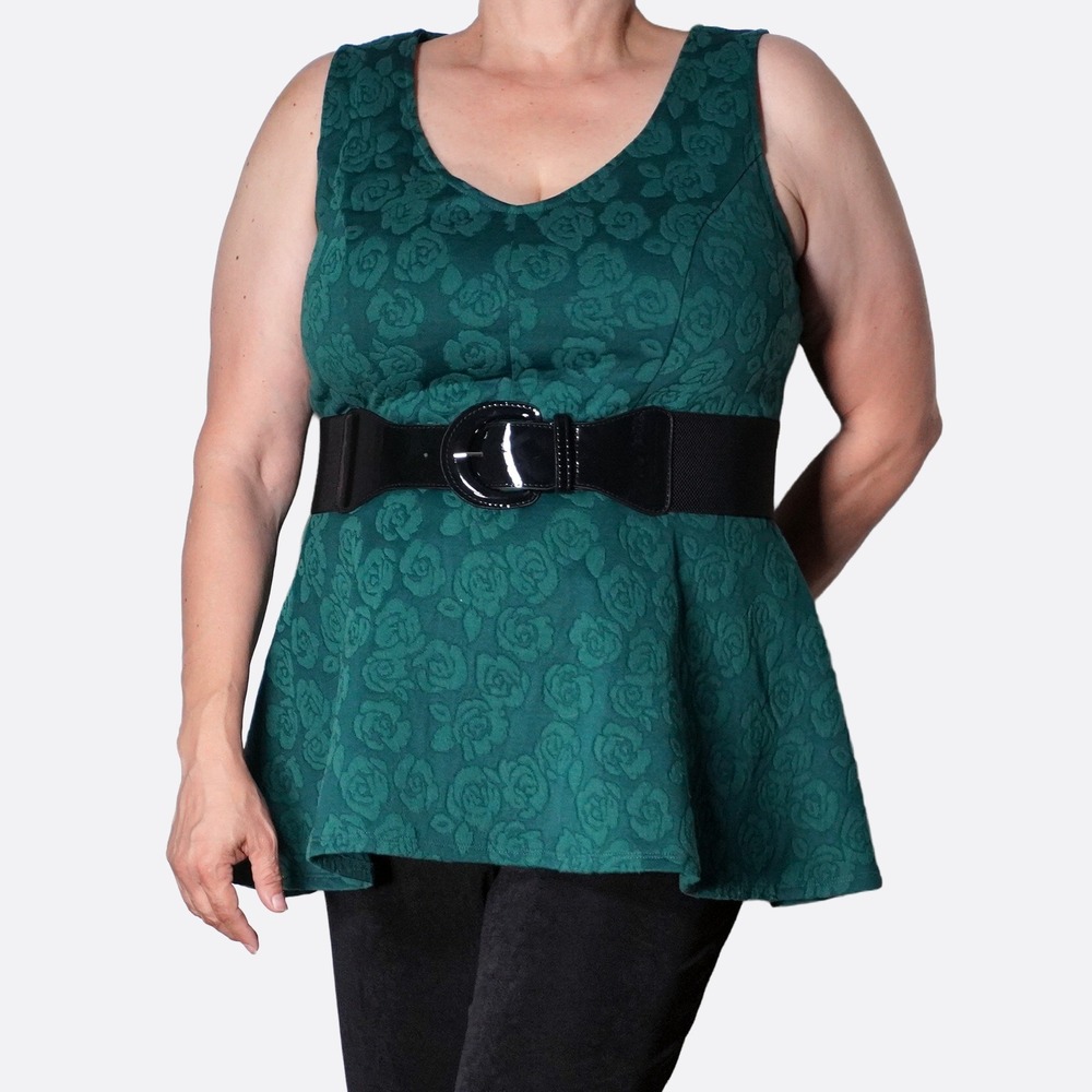 Torrid Rose Jacquard XL 1X 14 16‎ Forest Green Textured Peplum Top Quiet Luxury